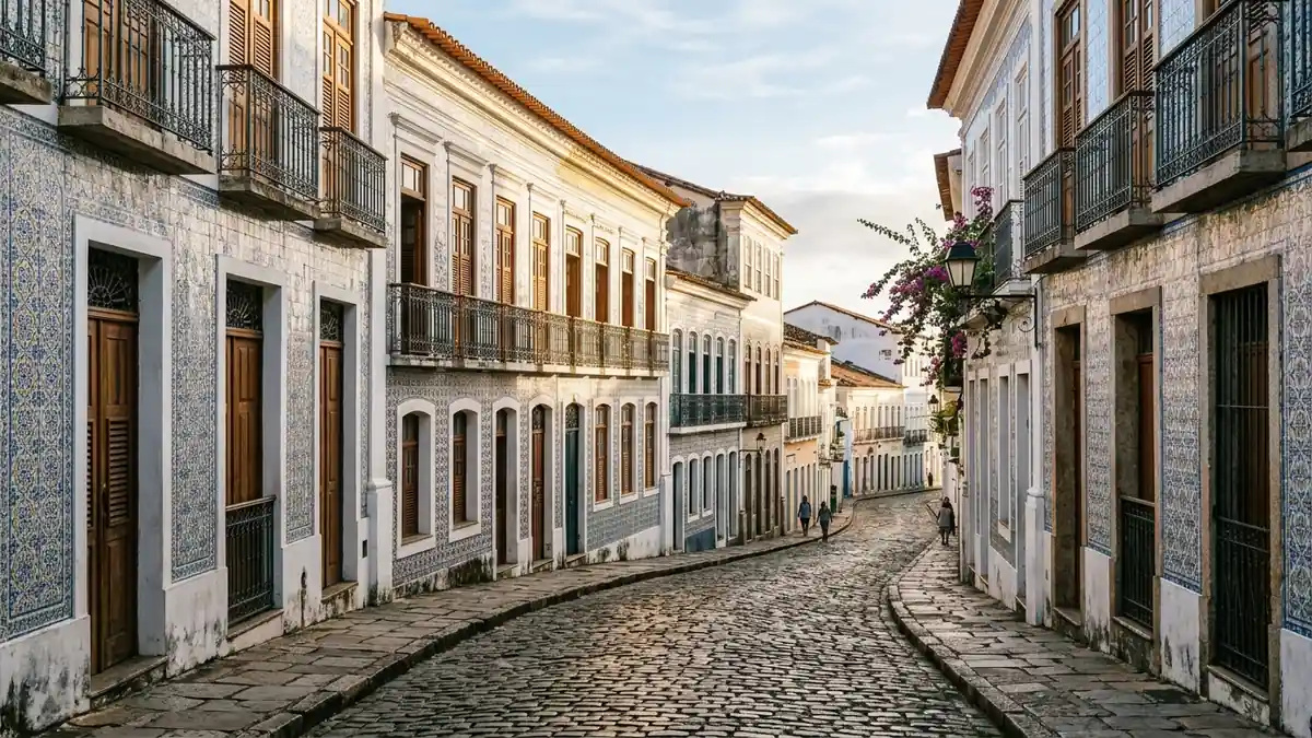 Casarões com azulejos portugueses no centro histórico durante o city tour em São Luís