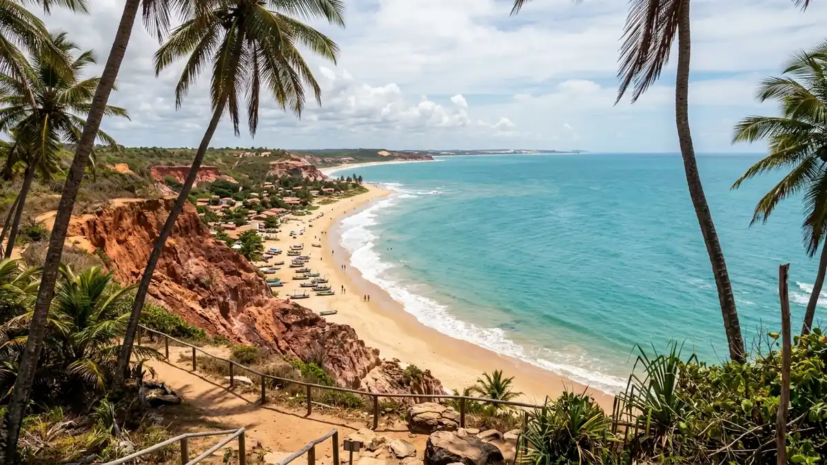 Coqueiros e falésias vistos do mirante da Praia da Lagoinha, em Paraipaba