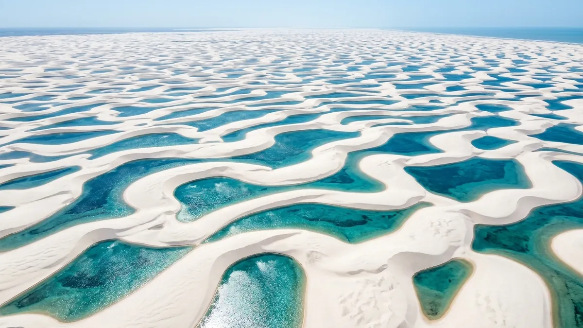 Vista aérea das lagoas durante o sobrevoo nos Lençóis Maranhenses
