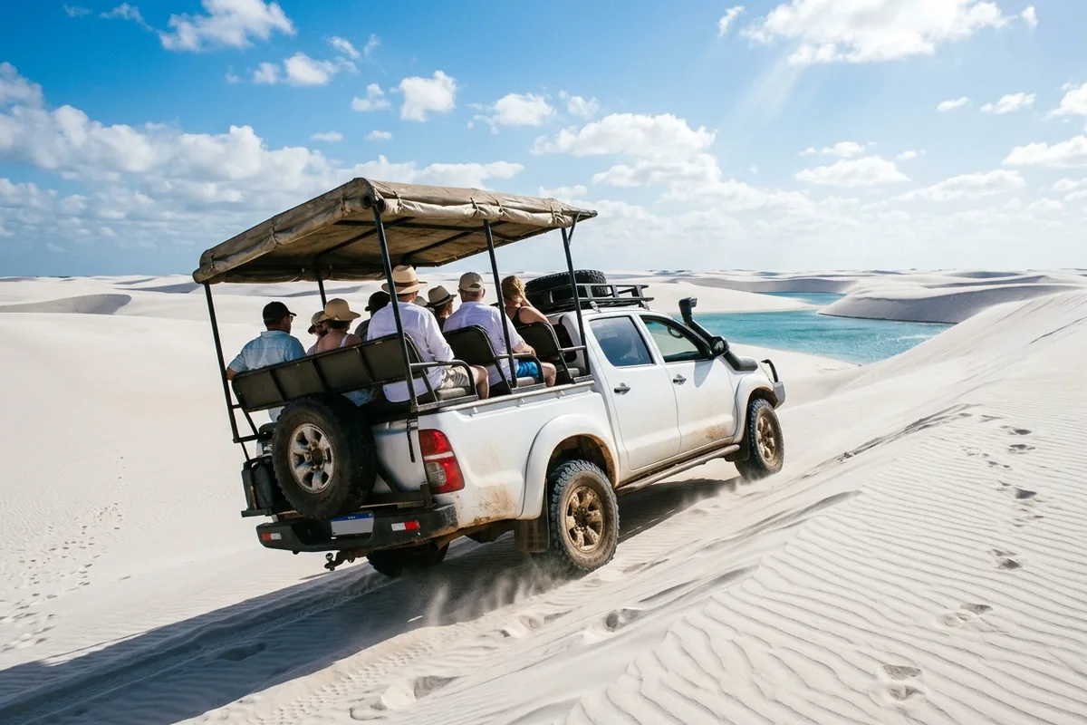 Jardineira 4x4 nas trilhas de areia a caminho da Lagoa do Junco