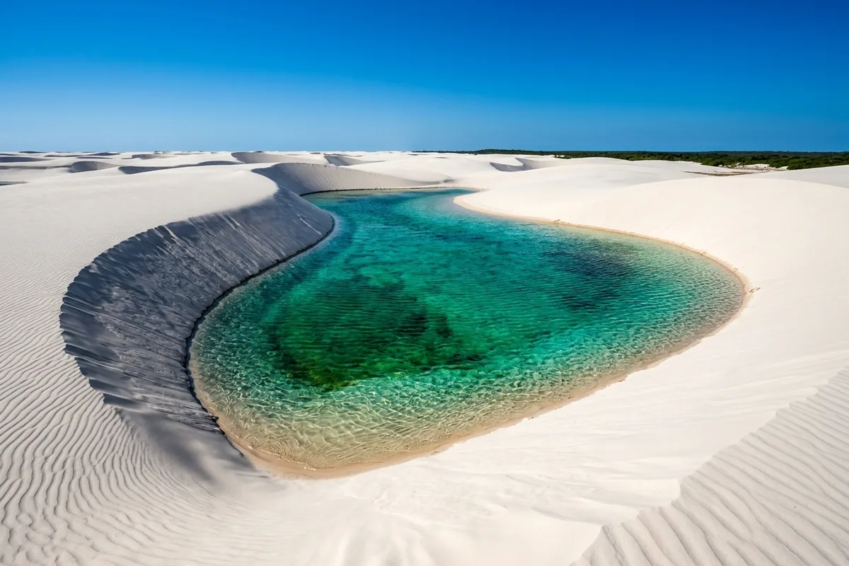 Lagoa cheia entre dunas perto do Canto do Atins em agosto